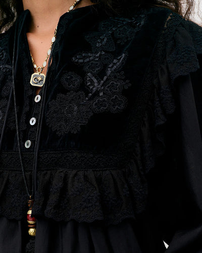 Diann Top Lilly Embroidery - Black