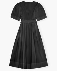 Stretch Cotton Tie Strap Midi Dress - Black