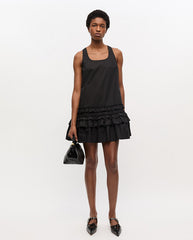 Cotton U Neck Mini Dress - Black