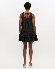 Cotton U Neck Mini Dress - Black