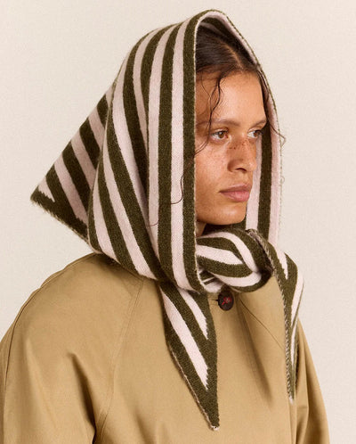 Triangle Scarf - Olive and Pink Stripe