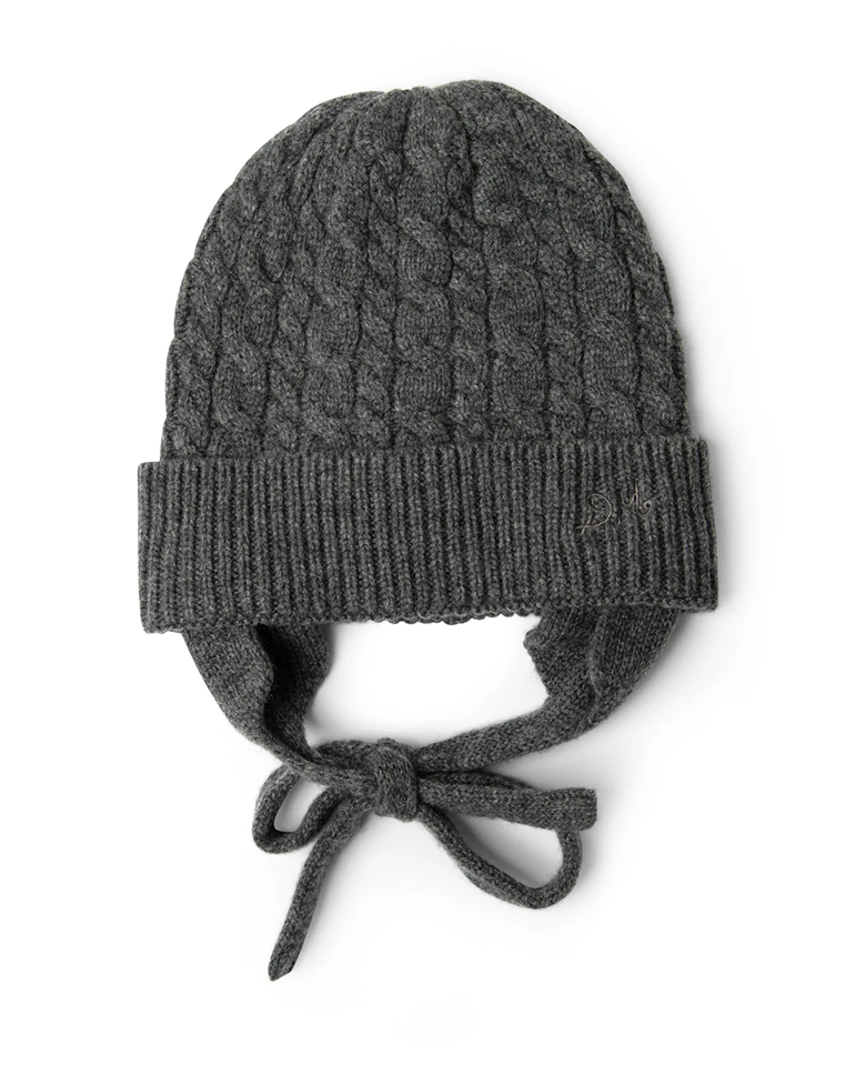Cashmere Mix Turn Up Tie Beanie - Charcoal