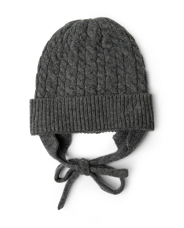 Cashmere Mix Turn Up Tie Beanie - Charcoal