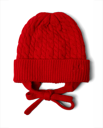 Cashmere Mix Turn Up Tie Beanie - Red