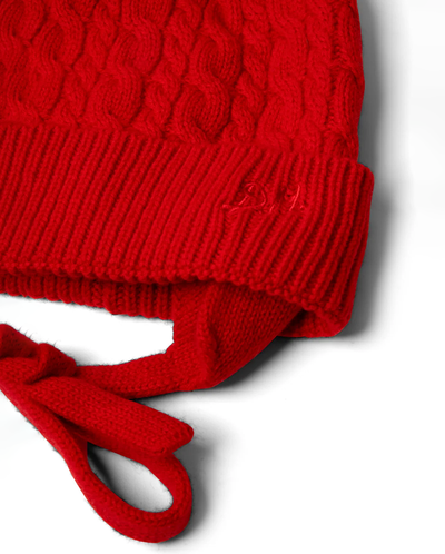 Cashmere Mix Turn Up Tie Beanie - Red