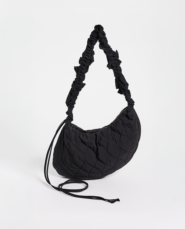 Embroidered Rose Ruched Kidney Bag