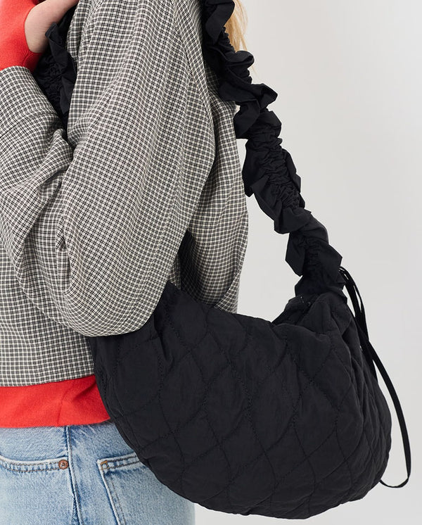 Embroidered Rose Ruched Kidney Bag