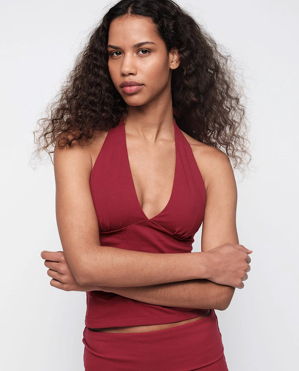 Core Tie Halter Top - Hibiscus