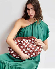 Hamantha Dotted Raffia Pouch - Praline