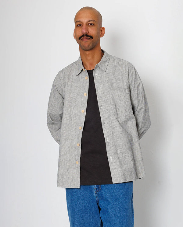 EASY FIT SHIRT - BLACK LINEN STRIPE