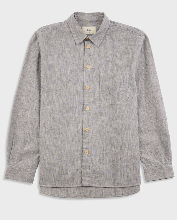 EASY FIT SHIRT - BLACK LINEN STRIPE
