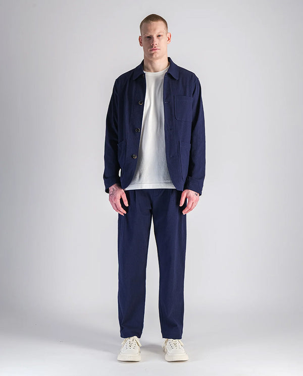 Double Pleats pants - navy seersucker