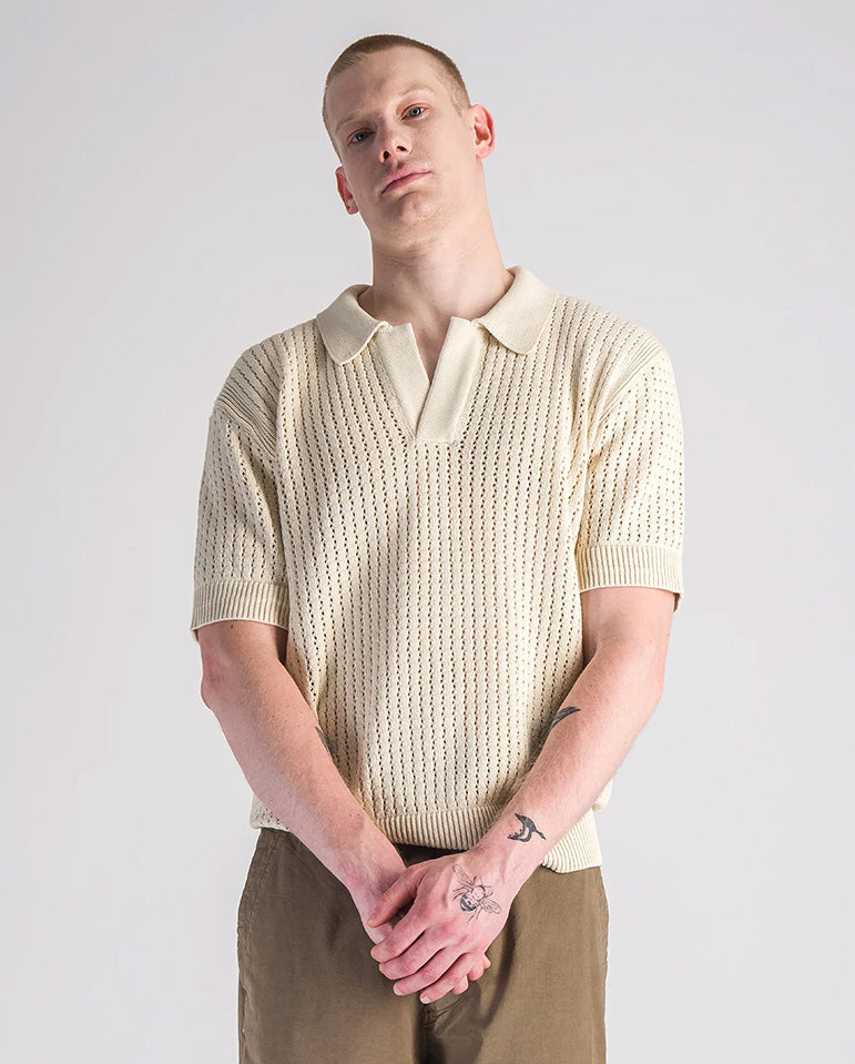 Mesh knitted polo - beige
