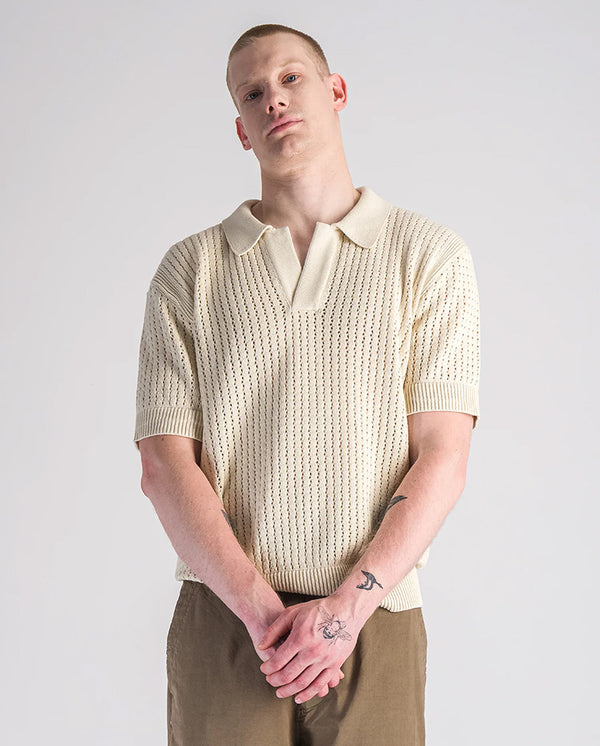 Mesh knitted polo - beige