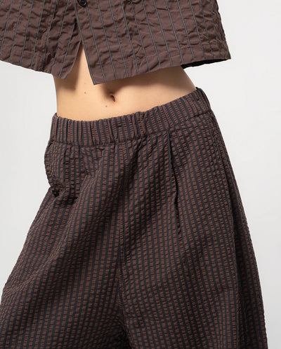 Seersucker Culotte - Coffee/Navy